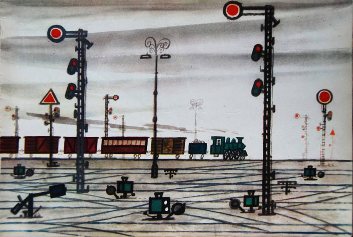 Ilustracja do "Lokomotywy" Jana Lenicy w wydaniu z 1958 roku